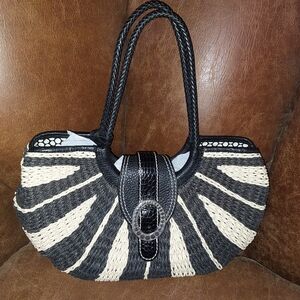 Brighton Black and Cream Woven Shoulder Bag